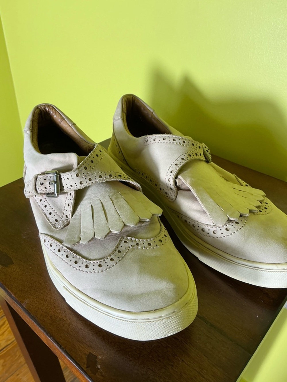Frye Gemma Fringe Kiltie Buckle Suede Sneakers Grey